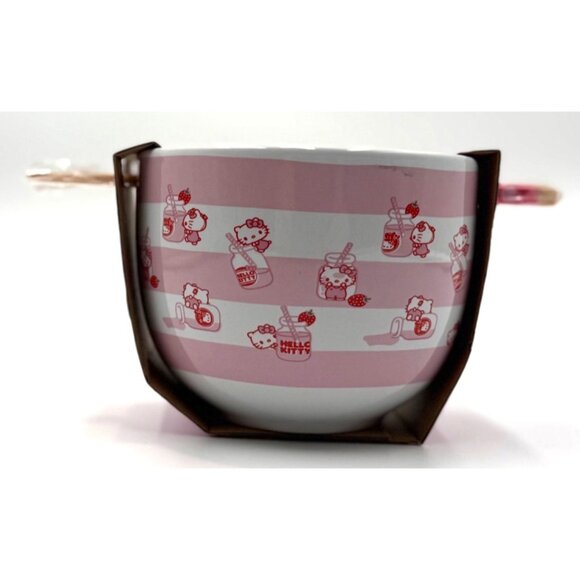 Hello Kitty Ceramic Bowl With Chopsticks Set 20 Oz Pink & White By Silver Buffal - Picture 3 of 5